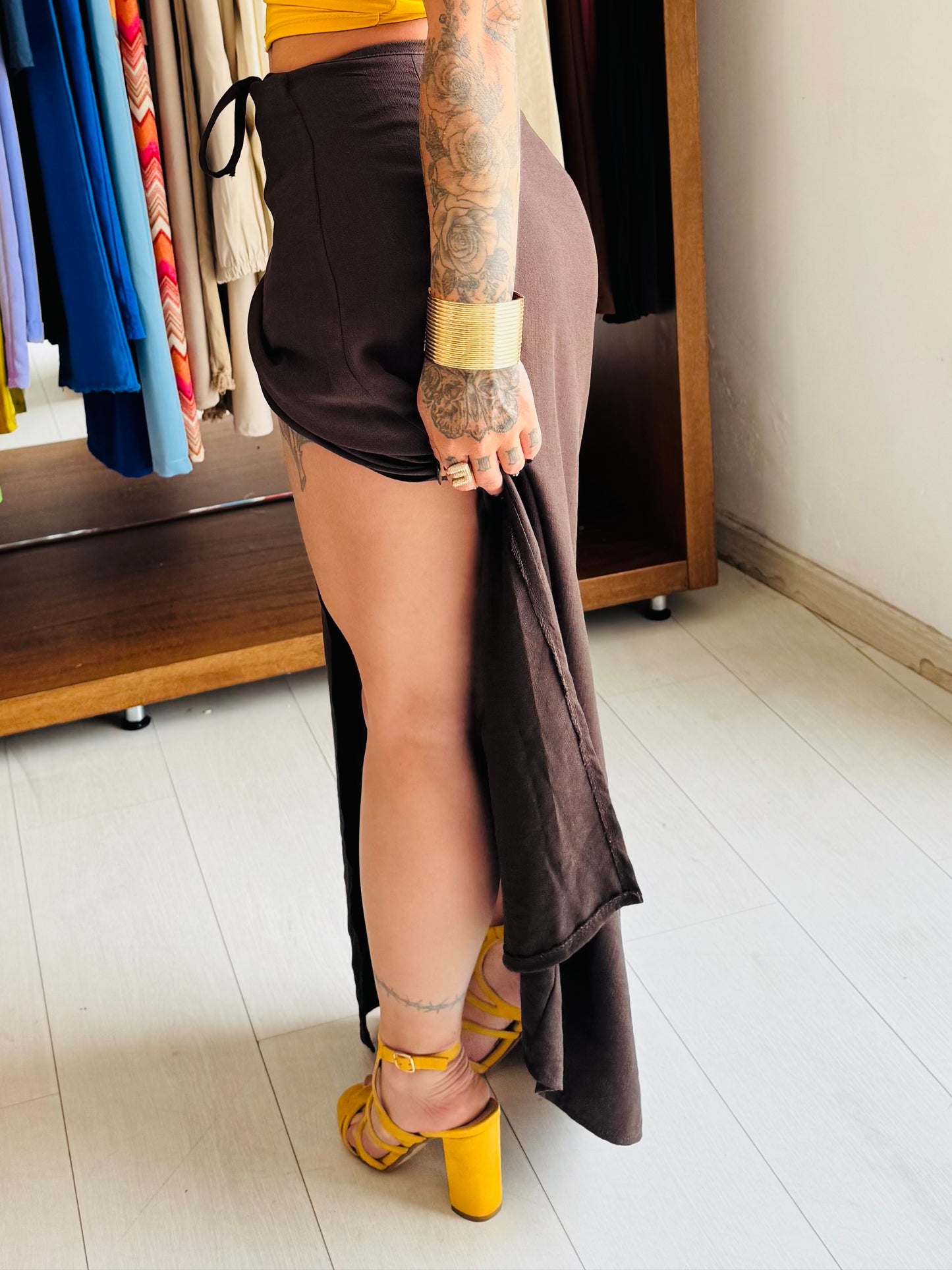Sandali Gialli Senape Queen Helena Shoes con Tacco Largo