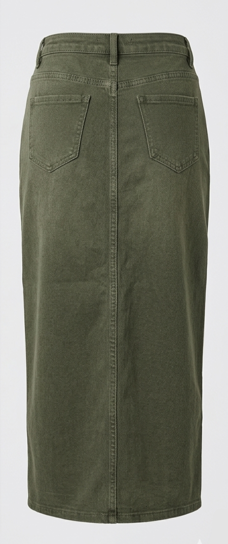 Denim Midi Skirt – Olive Wash 🌿
