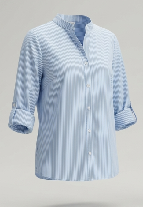 Camicia a Righe con Collo alla Coreana – Azzurro/Bianco