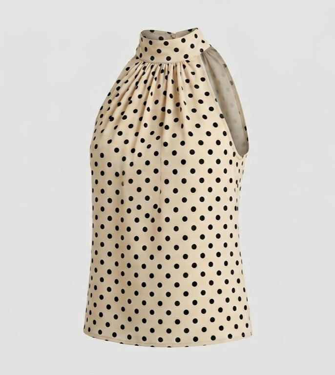 Top Halter a Pois con Maxi Fiocco Posteriore – Crema/Nero