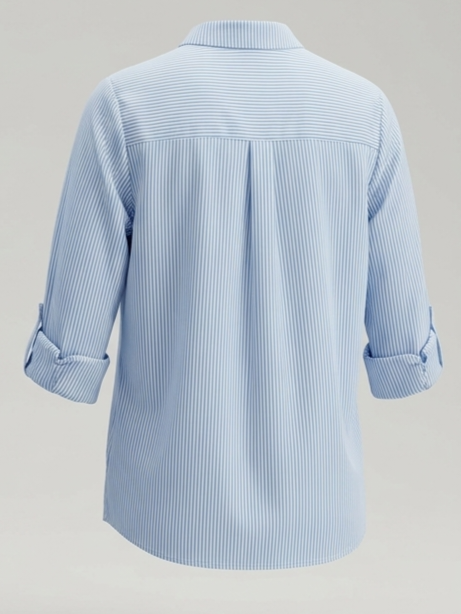 Camicia a Righe con Collo alla Coreana – Azzurro/Bianco