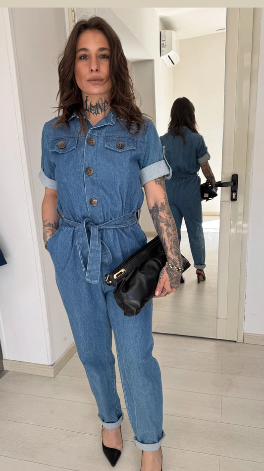 Tuta Jumpsuit in Denim con Cintura – Stile Urban & Chic