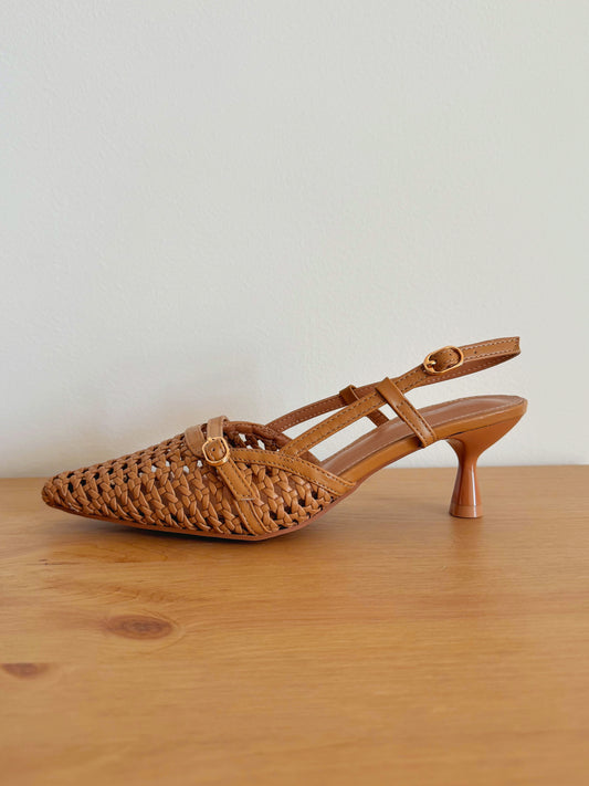 Décolleté Slingback Intrecciate in Pelle - Color Cuoio