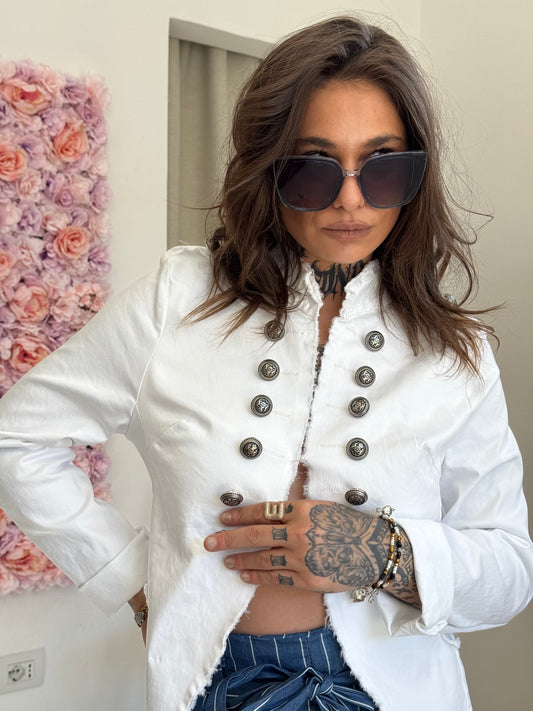 Giacca Military-Chic in Canvas Bianco