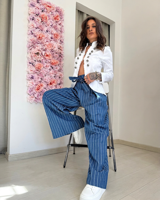 Giacca Military-Chic in Canvas Bianco