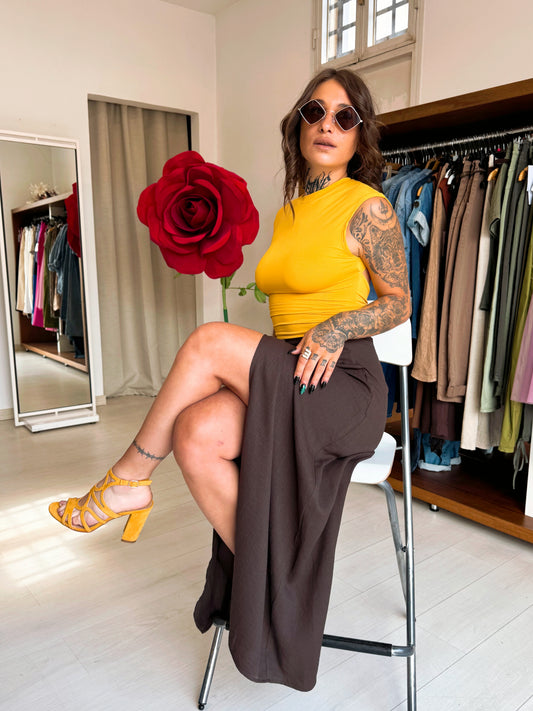Sandali Gialli Senape Queen Helena Shoes con Tacco Largo