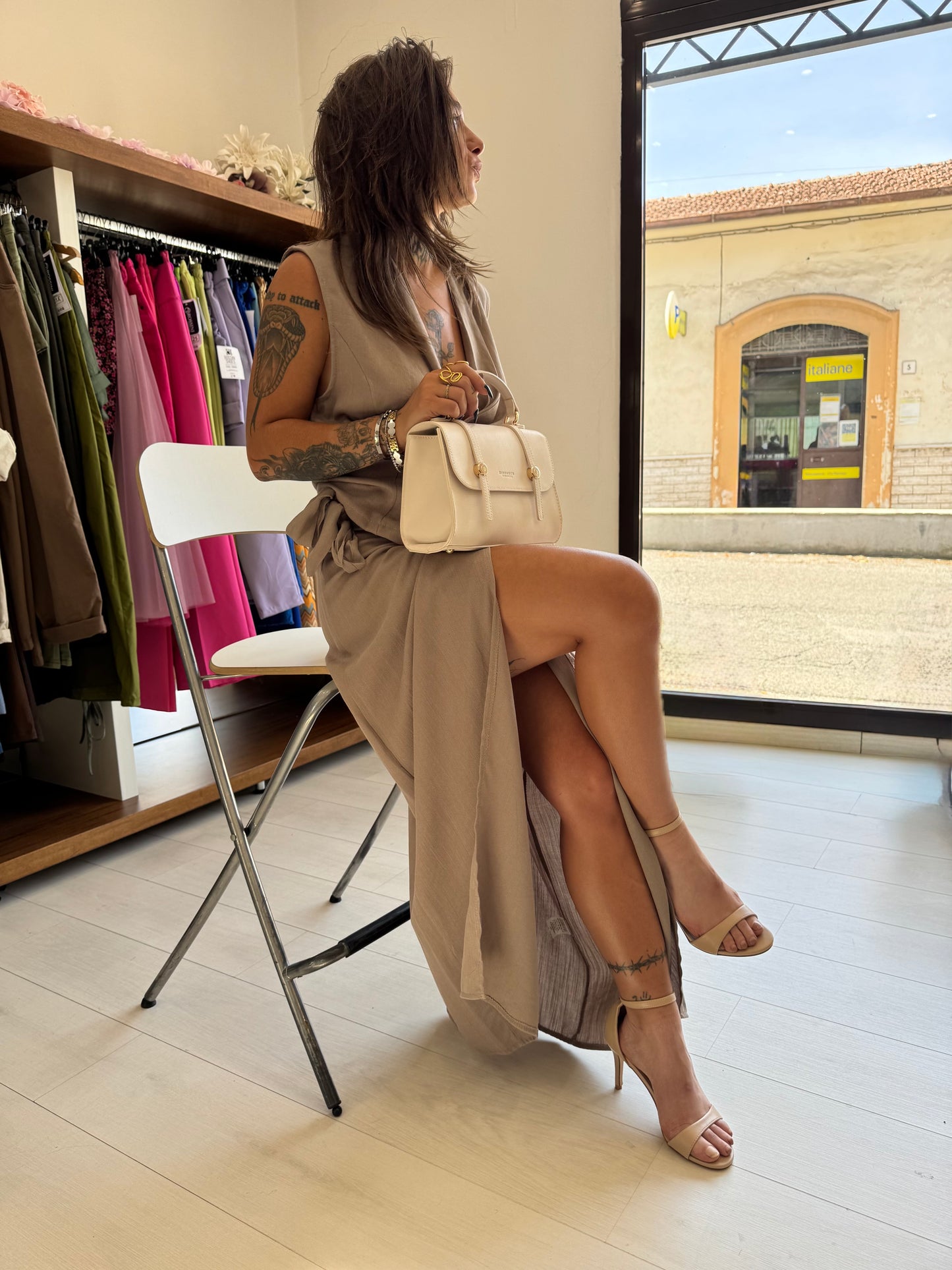 Completo Co-ord in Misto Lino - Gilet Incrociato + Gonna con Spacco