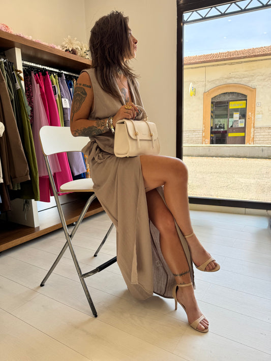Completo Co-ord in Misto Lino - Gilet Incrociato + Gonna con Spacco