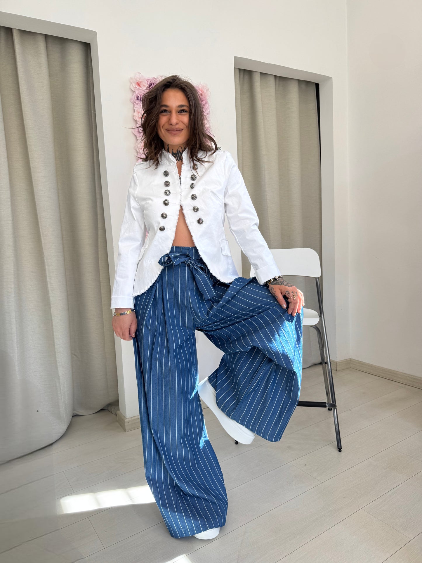 Giacca Military-Chic in Canvas Bianco