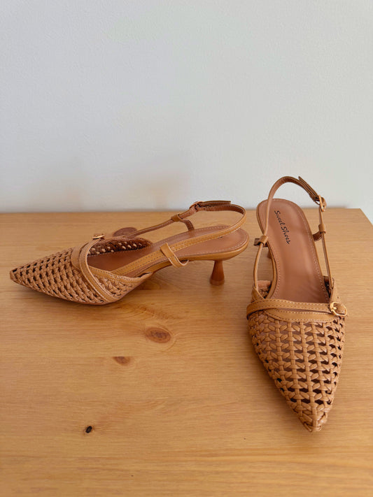 Décolleté Slingback Intrecciate in Pelle - Color Cuoio