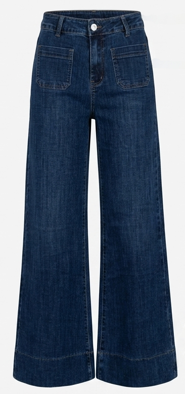 Jeans Estee Brown Wide Leg a Vita Alta con Tasche Patch - Denim Scuro