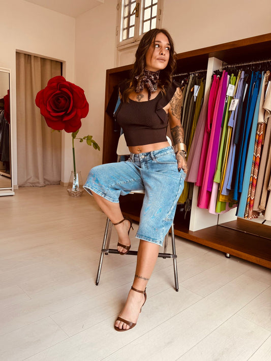 Bermuda di Jeans Largo in Denim Chiaro – Pantalone Pinocchietto Over
