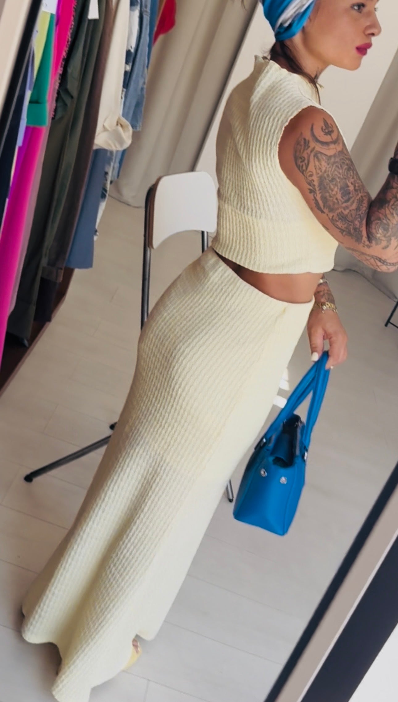 Completo Coordinato Giallo Vaniglia – Top Crop e Gonna Lunga